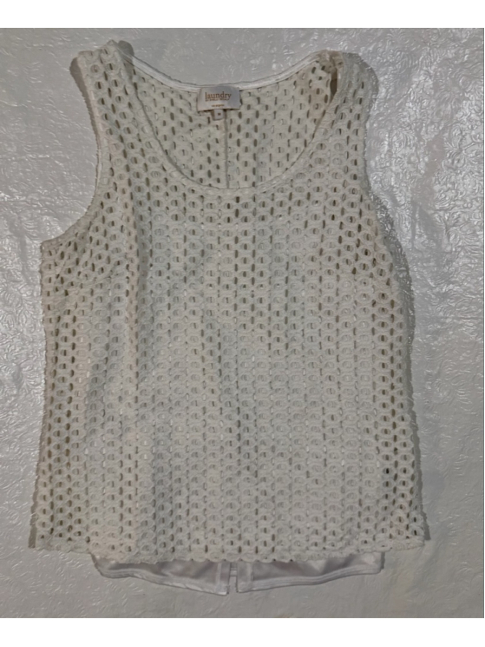Laundry by Shelli Segal Crochet Lace Summer Tank Top Ivory Sleeveless M OpenKnit - Picture 2 of 7